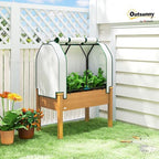 Outsunny Raised Garden Bed with PE Greenhouse Cover 35x22x47 inch Sand - Image 2