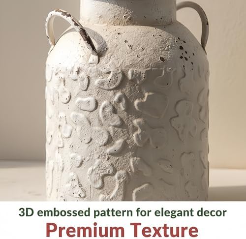 Vintage Distressed White Milk Can Planter, 11 Inch Rustic Iron Decorative Flower Pot, Classic Shabby Chic Plant Pot for Indoor Outdoor Table Mantel Entryway Home Decor (11" H x 8.3" W) (A2571) - Image 4