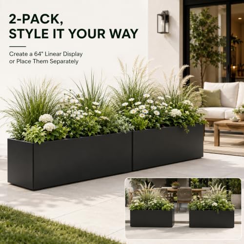 2 Pack 32" Large Rectangular Metal Planter Boxes Outdoor, Long Planter Box - Image 6