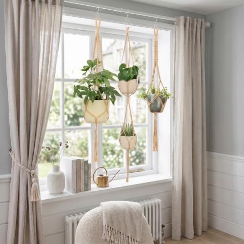 Boho Macrame Plant Hangers Set (6-Pack) - Neutral-White - Image 2