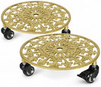 2 Pack 11" Heavy Duty Round Metal Plant Caddy with Wheels, Gold by Unknown