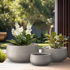 Kante Set of 3 Weathered Concrete Bowl Planters 19.6" 16" 11" Dia - Image 4