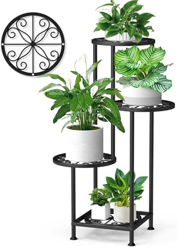 4 Tier Plant Stand Indoor Outdoor, Metal Shelf Holder Corner Black by YOCOMEY