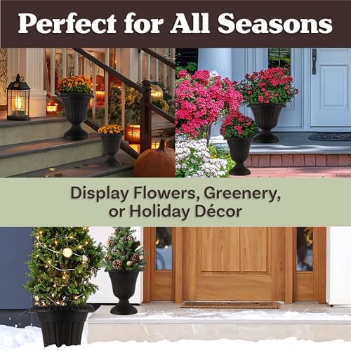 Pure Garden Outdoor Planter 2-Pack - Large and Small Urn Planters - Plastic Plant Pots for Indoor, Outdoor, or Front Porch Decor (Black) - Image 2
