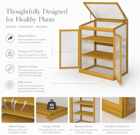 LAZZO Wooden Cold Frame Greenhouses for Outdoors, 2-Tier Garden Cabinet - Image 7