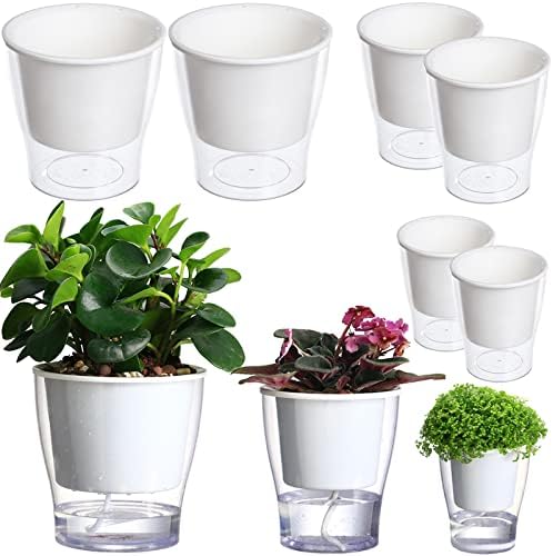 6 Pakcs Self-Watering Planters for Indoor Plants 7"/ 5.1"/ 4.3" Clear African Violet Pots Plastic Orchid Pots Wick Flower Pots, Large, Medium and Small Sizes, Home Decor Pot by DEELF+OUTLET