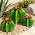KODIBO Metal Cactus Outdoor Decor, 3-Pack Fake Barrel Cactus Sculptures by KODIBO