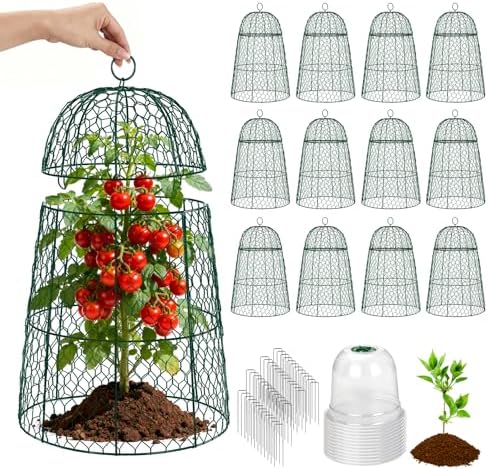 12 Pack XL Metal Garden Cloches for Plants, 17" Tall Chicken Wire Cloches by TailoredfortheBackyardBuiltfortheFarm