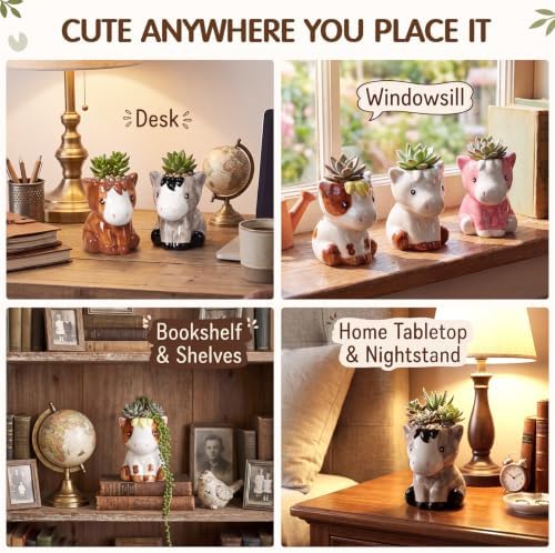 Mumufy 6 Pack Small Succulent Pots with Drainage Holes Horse Ceramic Pot - Image 5
