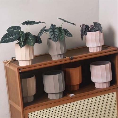 Planter High Foot Terra Cotta Flower Pot, with Striped Textured Desktop Plant, for Windowsill Living Room Kitchen Container Garden(Small) - Image 6