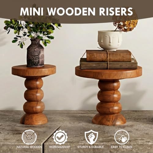 2 Pack Teak Wood Display Risers for Rustic Natural Home Decor - Image 6