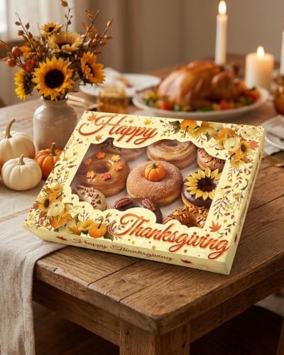 qiqee Thanksgiving 14x10x2.5 inch Auto-pop Up 24Pcs Cookie Box with Window Thanksgiving Pumkin Flower Pastry Macaron Bakery Box For Thanksgiving Day - Image 5