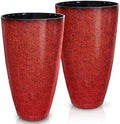 2 Pcs Pack 21 Inches Plastic Resin Tall Tapered Planter Pots Large Round Planter Flower Pot with Drainage Holes for Indoor Outdoor Deck Porch Yard Office Garden Home Patio Front Door (Red, L) by Megawodar