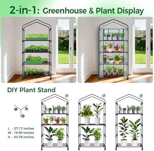 Ohuhu Mini Greenhouse for Indoor Outdoor with Wheel, Small Plastic Plant Green House 4-Tier Rack Stand Portable Greenhouses with Durable PVC Cover for Seedling - Image 7