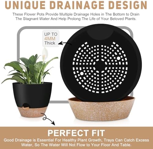 YNNICO 12" 10" 9" Large Self Watering Plant Pots, 3 Pack Flower Pots Planters with Multi Mesh Drainage Holes for Indoor Outdoor Garden Plants and Flowers (Black) - Image 6