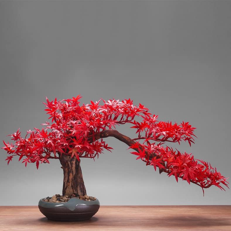 Artificial Bonsai Pine Tree, Faux Potted Plant Desk Display Fake Tree Pot Ornaments, Welcome Pine Fake Plant for Home, Office Decoration,Red - Image 2