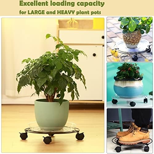 8 Packs Large Metal Plant Caddy with Wheels 13" and 11.8" Heavy-Duty Wrought Iron Rolling Plant Stands with Casters Plant Dolly Plant Roller Base Indoor and Outdoor Plant Pot Movers Planter Rollers - Image 7