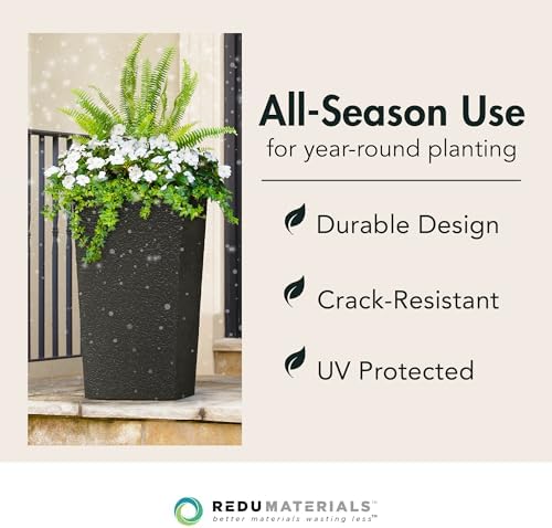 Tierra Verde Citadel Stucco Self-Watering Square Planter, Black, 13.5"x26" - Image 3