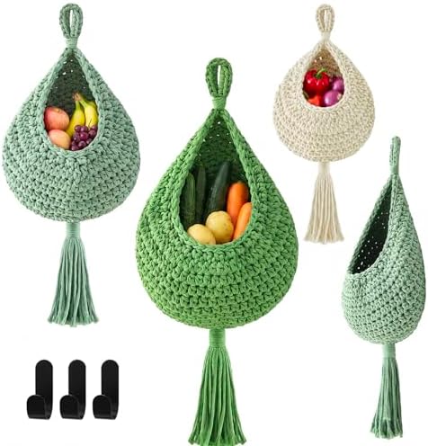 Honeydak 3 Hanging Baskets, Sage Color Palette, Tassel, Cotton Rope by Honeydak