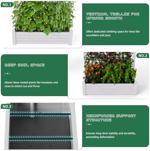 Elevated Raised Garden Bed with Trellis,Resin Planter Boxes Outdoor for Backyard Balcony,Large Patio Planter Box for Herbs Flowers Vegetables(Ashen) - Image 5