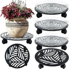 4 Packs Large Metal Plant Caddy with PU Wheels 13" Heav-Duty Wroght Iron Rolling Plant Stands Indoor Outdoor Wheeled Plant Dolly Planter Mover Rollers Plant Trolley Cart, Plant Saucers Included by Planterhoma