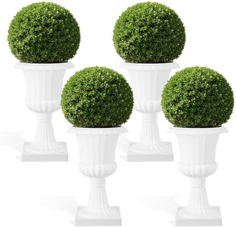 19.7" Tall Urn Planter, 2/4 Pack Large Plastic Outdoor Planters, Classic Round Flower Pot in Pure White for Front Porch, Patio, Garden, Entryway, Walkway, Indoor Outdoor Decoration White 4 by yulewiix