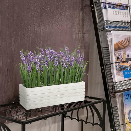 14" Artificial Lavender Plant Fake Lavender Flower Arrangement in Wood Box - Image 5