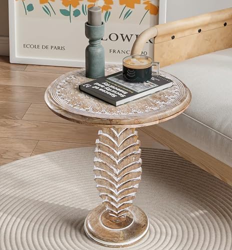 End Table 18x22", Solid Wood Drink Table, Hand Carved Accent Table - Image 5