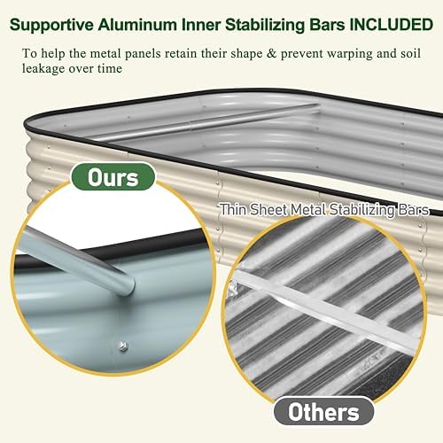 MUPATER 8x4x1FT Galvanized Raised Garden Bed with Support Rods, Modular Raised Beds for Gardening, Raised Planter Box Oval for Vegetables, Herbs and Flowers, Ivory White - Image 7