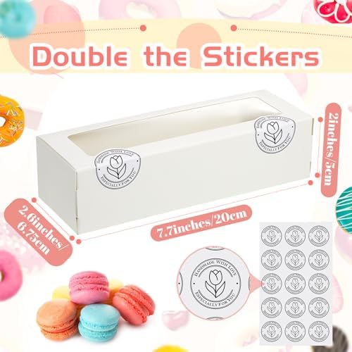 Sherr 100 Pcs White Macaron Boxes with Window, 7.7x2.6x2 Inch - Image 2