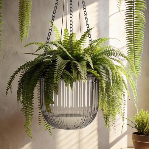 4 Pcs 6.5'' 4.5'' Hanging Self Watering Pot for Indoor Plant, Grey, Clear - Image 6