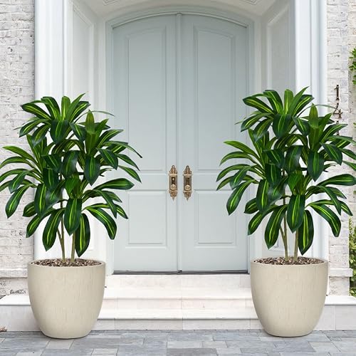 2 Pack Artificial Dracaena Tree, 4FT Fake Indoor Plant with White Planter - Image 4
