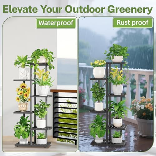 iDavosic.ly Plant Stand Indoor Outdoor, 5-Tier Tall Metal Shelf, Black - Image 4