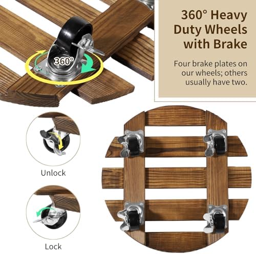 4 Pack Plant Stand with Wheels, 12" Wooden Rolling Planter Plant - Image 4