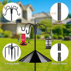 FEED GARDEN Heavy Duty Shepherds Hook Squirrel-Proof Bird Feeder Pole 92" Four Hooks 5-Prong Base & 19" Baffle for Outdoor Feeders & Plants - Image 2