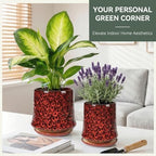 11 Inch Ceramic Planter Pot with Saucer Drainage Leak-Proof Mesh,Flower Pots for Lavender with Gardening Gloves,Ceramic Planter for Orchid(Spotted Red) - Image 2