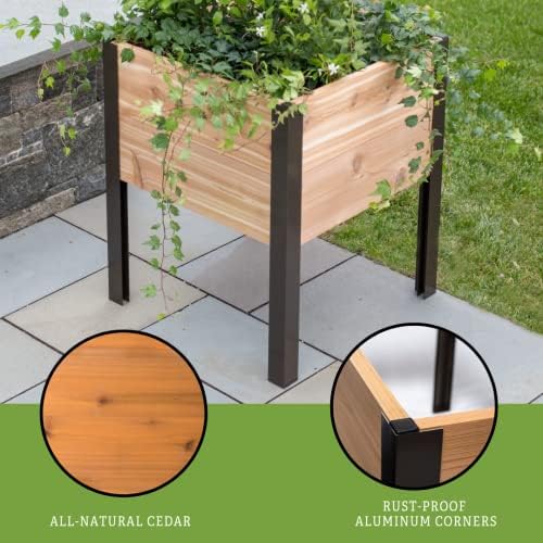Gardener's Supply Company Raised Garden Bed Elevated Cedar Planter Box | 2' x 2' Heavy Duty Standing Garden Planters for Outdoor Plant Vegetables & Flower Gardening Perfect for Patio, Lawn & Backyard - Image 6