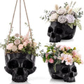 3 Pack Hanging Skull Planter Pot with Ropes, Black by Ferrochef
