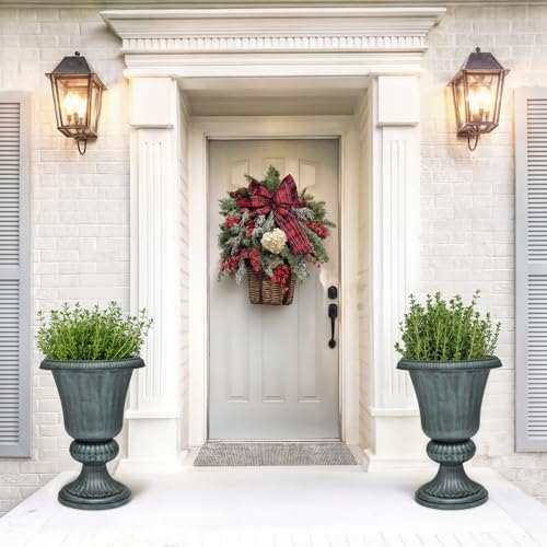 Magshion 20" Urn Planters for Outdoor Plants, Set of 2, Antique Green - Image 3