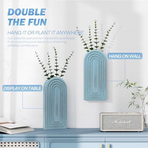 EOSAHR Wall Vase: Wall Planter for Fake Flowers for Living Room Decor, Blue - Image 6