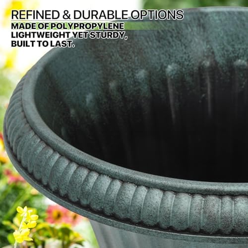Magshion 20" Urn Planters for Outdoor Plants, Set of 2, Antique Green - Image 6