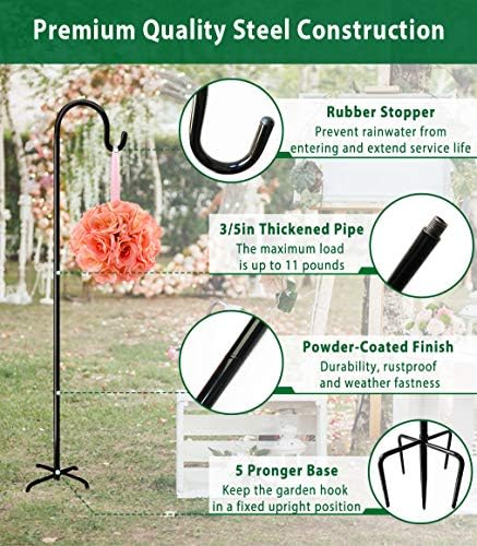 Adjustable Outdoor Shepherd Hook Stand with 5 Prong Base, 92 Inches Tall 3/5 in Thick, Shiny Black (2 Packs) - Image 2