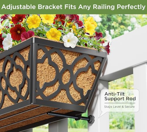 Y&M 6Pcs 30 Inch Large Window Box Railing Planter with Coco Liner, Outdoor Window Flower Boxes Over The Railing Planter Boxes Deck Fence Porch Patio Planter - Image 4