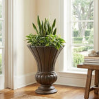 Virubi 22.44" H Vintage Fluted Pedestal Urn Planter – Weather-Resistant MGO Outdoor Flower Pot for Garden, Patio, Front Porch – Antique Victorian Style Decor (Antique Bronze) - Image 2