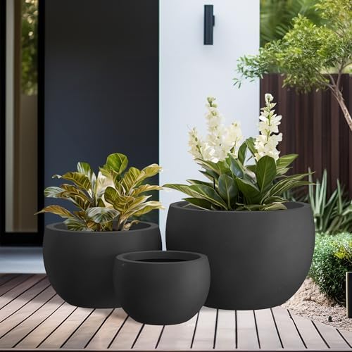 Kante Set of 3 Black Concrete Bowl Planters 20" 15.7" 11.8" Dia - Image 6
