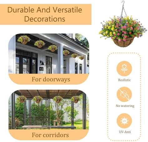 NETAP Artificial Hanging Flowers Basket for Outdoor, 16 Fake Flowers Look Real UV Resistant, Faux Hanging Plants for Porch, Balcony, Patio, Garden, Spring Summer Decor,MixB - Image 6