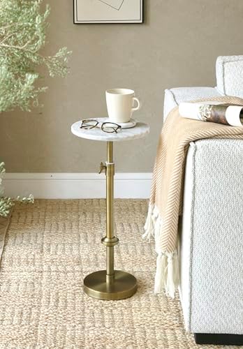Adjustable 10" White Marble Drink Table with 2 Coasters, Antique Brass⁠ - Image 2
