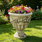 16.33" Tall Rustic Urn Planter, 12.99" W x 12.99" D Magnesium Oxide Outdoor Pedestal Planter with Drainage Hole, Rust Finish Garden Urn for Patio, Porch and Entryway Decor - Image 2