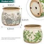 Sungmor 2 Pack Farmhouse Ceramic Planters, Tuscan Decor, Green & Grey - Image 5