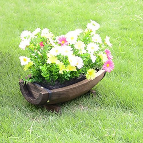 Kisangel Wooden Half Barrel Planter Large Garden Planter Pot for Indoor Outdoor Plants with Drainage 37x23.5x12.5cm - Image 5
